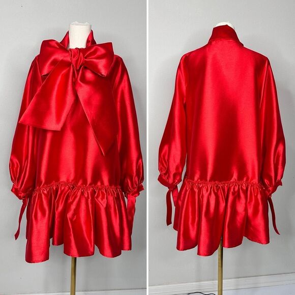 Akira Puff Sleeve Drop Waist Mini Red Dress S Holiday Party Christmas Coquette - Picture 4 of 16